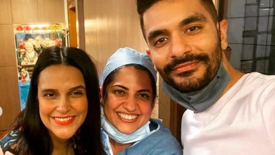 Neha Dhupia shared a heartfelt note for the hospital staff where she called them "the god sent blessing in our lives." (Instagram/@nehadhupia)