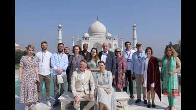 Danish PM and her husband accompanied by a delegation stayed at the Taj Mahal for over an hour (HT photo)