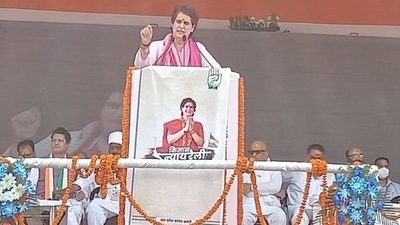 Congress leader Priyanka Gandhi Vadra addressed a rally in Varanasi on Sunday. (HT Photo) Congress leader Priyanka Gandhi Vadra addressed a rally in Varanasi on Sunday. (HT Photo)