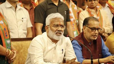 UP BJP chief Swatantra Dev Singh at a party meeting in Lucknow on Sunday. (TWITTER IMAGE )