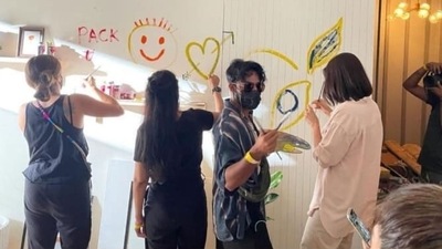 Anushka Sharma paints on walls of set, Anushka Sharma paints on walls of set,
