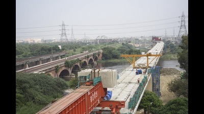 Of the 82km RRTS corridor from Delhi to Meerut, a 17km stretch is getting developed from Sahibabad to Duhai in Ghaziabad. (Sakib Ali/HT)