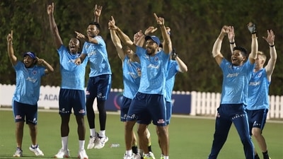 The Delhi Capitals players in a playful mood ahead of the IPL Playoffs. (DC/Twitter) The Delhi Capitals players in a playful mood ahead of the IPL Playoffs. (DC/Twitter)