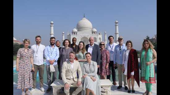 Danish PM and her husband accompanied by a delegation stayed at the Taj Mahal for over an hour (HT photo) Danish PM and her husband accompanied by a delegation stayed at the Taj Mahal for over an hour (HT photo)