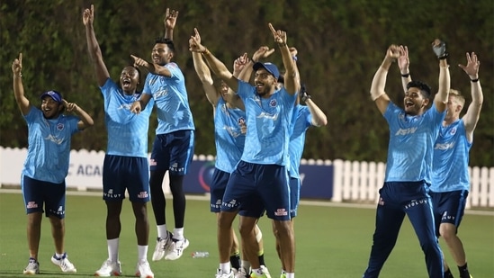 The Delhi Capitals players in a playful mood ahead of the IPL Playoffs. (DC/Twitter)