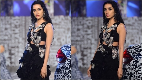 Shraddha Kapoor turned showstopper for ace-designer Anamika Khanna's label AK-OK on day 4 of the ongoing Lakme Fashion Week. And the result was a vision to behold on the runway. The actor left the spectators swooning wearing a creation from the designer's new collection.(HT Photo/Varinder Chawla)