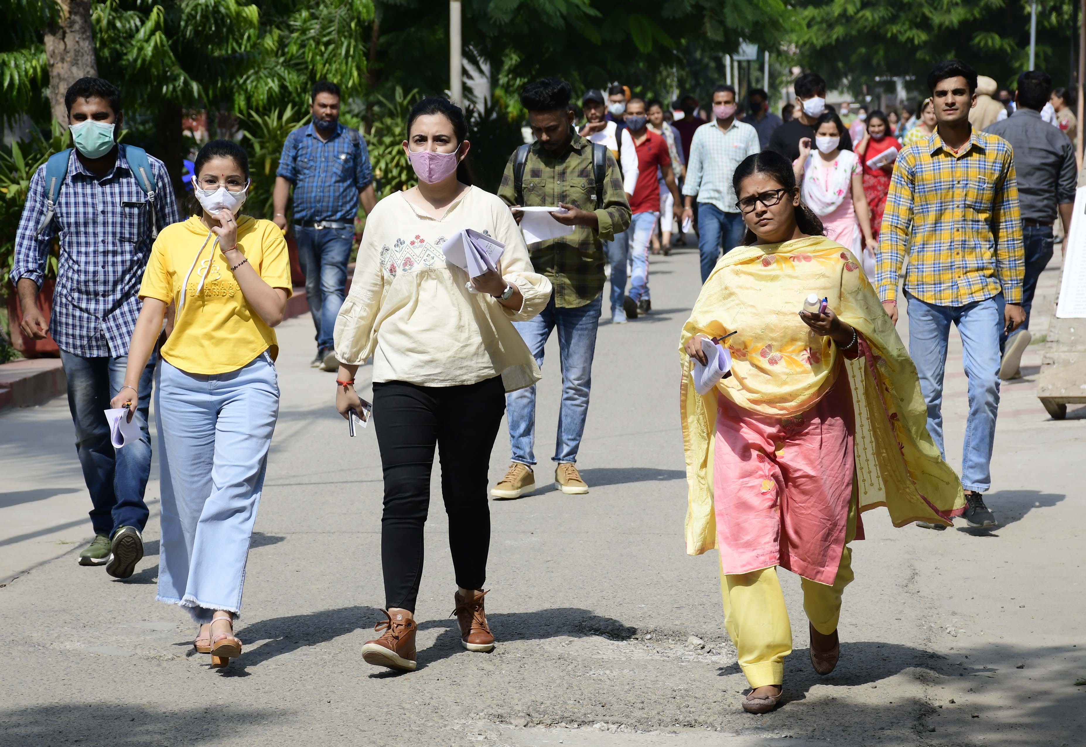 Candidates coming out of the examination centre at SCD Government College in Ludhiana on Sunday. (Harsimar Pal Singh/HT) Candidates coming out of the examination centre at SCD Government College in Ludhiana on Sunday. (Harsimar Pal Singh/HT)