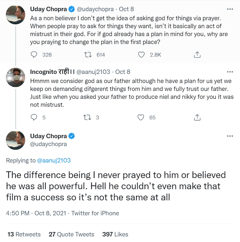 Uday Chopra took a dig at the failure of Neal n Nikki.