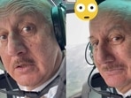 Anupam Kher and Boman Irani ride a helicopter in Nepal. Anupam Kher and Boman Irani ride a helicopter in Nepal.