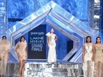 Kareena Kapoor walked the ramp in a white and silver one-shoulder gown at LFW grand finale. (Varinder Chawla)