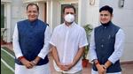 Congress leader Rahul Gandhi welcomes Yashpal Arya and Sanjeev Arya into the Congress party in New Delhi. (PTI Photo) Congress leader Rahul Gandhi welcomes Yashpal Arya and Sanjeev Arya into the Congress party in New Delhi. (PTI Photo)