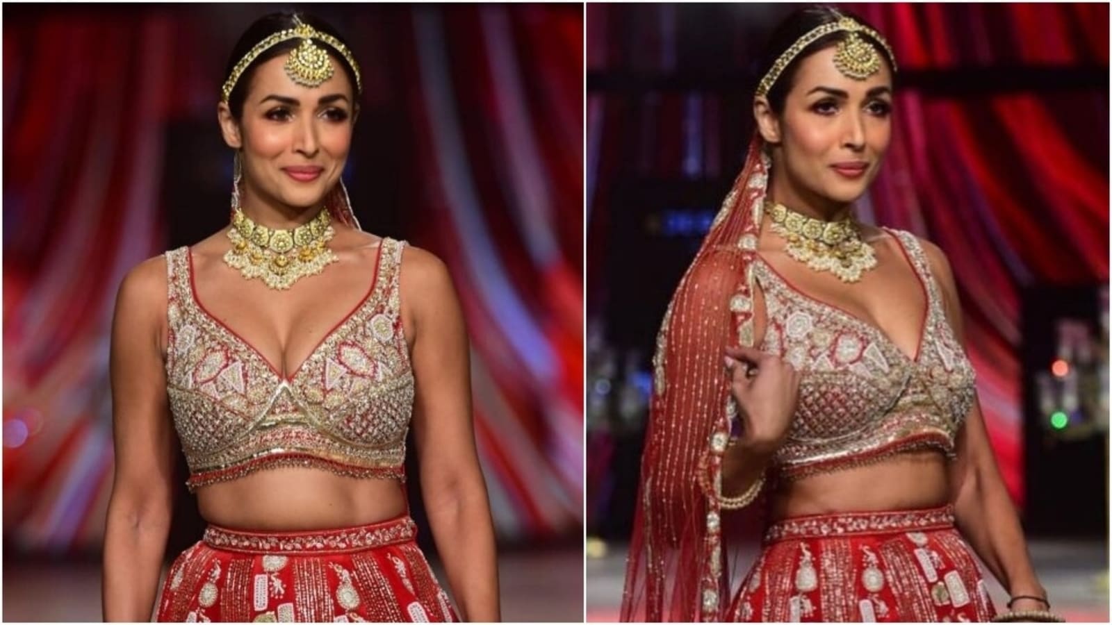 Malaika Arora is the most gorgeous bride ever in red lehenga set as she  walks the ramp at LFW