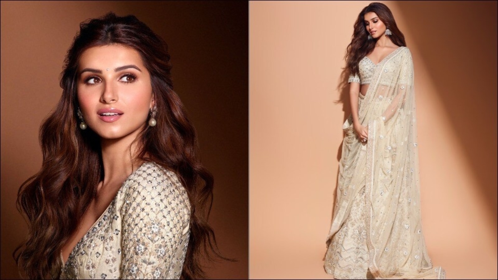 Tara Sutaria looks steamy in Anita Dongre's ₹3 lakh muted gold ...