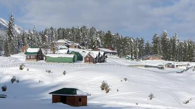 A scenic view of snow-capped Gulmarg following the first snowfall of the season in the upper reaches of Jammu and Kashmir. (ANI Photo/File)