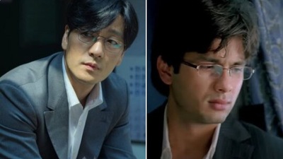 Characters Cho Sang-woo from Squid Game and Aditya from Jab We Met. (Twitter/@oreomcflurryx)