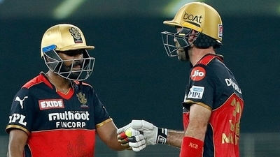 KS Bharat and Glenn Maxwell during their partnership. (RCB/Twitter) KS Bharat and Glenn Maxwell during their partnership. (RCB/Twitter)