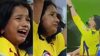 The girl, who had tears of joy, received an autographed ball by MS Dhoni. (Twitter) The girl, who had tears of joy, received an autographed ball by MS Dhoni. (Twitter)