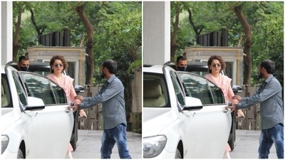 Kangana was clicked getting out of her car, while looking her traditional best. (HT Photos/Varinder Chawla)