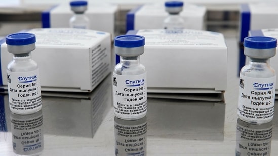 A view shows vials with the one-dose Sputnik Light vaccine against the coronavirus disease (Covid-19) in a vaccination center at a city market in Moscow, Russia, on June 30, 2021. 