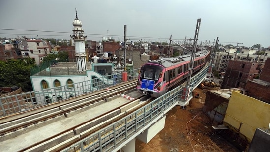 Delhi Metro's Pink Line is now the longest operational corridor of the network in the city. (Raj K Raj/HT Photo)(HT_PRINT)
