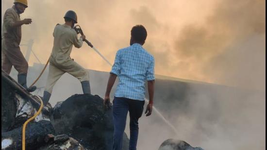 A fire official said the fire control room received an alert around 3.30am about the fire at the paper factory opposite Mandoli Industrial Area, and 16 fire tenders were immediately pressed into service. (Source: DFS)
