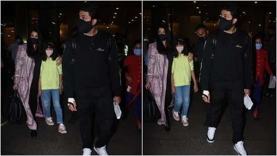 Aishwarya Rai with Abhishek Bachchan and Aaradhya switches up airport  fashion with her elegant all-black attire. Watch