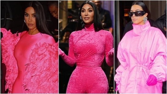 Kim Kardashian slays SNL debut in hot pink catsuits and street-ready chic long coat by Balenciaga