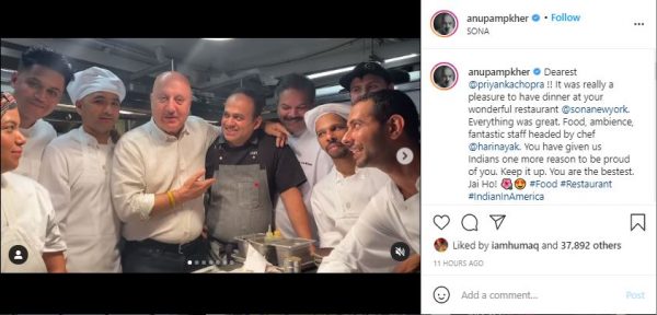 Anupam Kher lauded Priyanka Chopra's restaurant Sona on Instagram (Instagram) Anupam Kher lauded Priyanka Chopra's restaurant Sona on Instagram (Instagram)