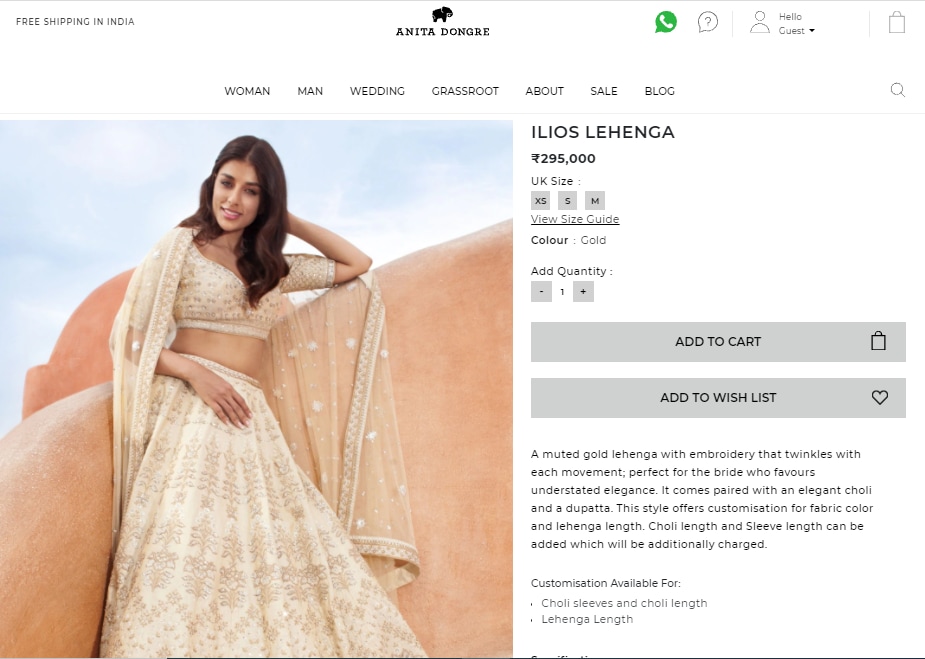 Tara Sutaria's lehenga choli from Anita Dongre(anitadongre.com)