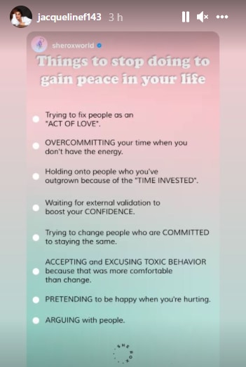 Jacqueline Fernandez lists ‘things to stop doing to gain peace in life’ (Instagram/jacquelinef143)