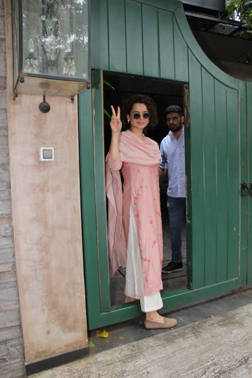 Kangana Ranaut at her Bandra office on Monday.&nbsp;