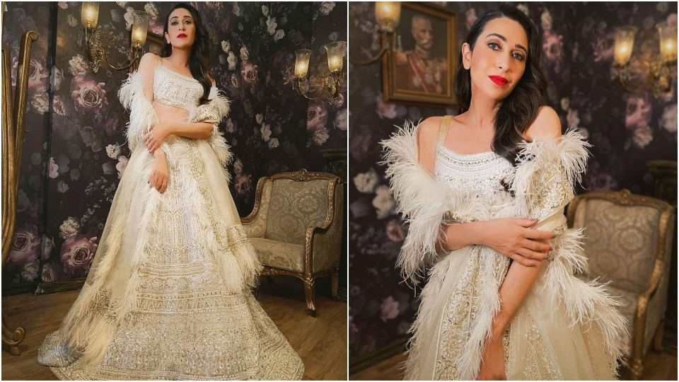 Karisma Kapoor in a Manish Malhotra lehenga.&nbsp;(Instagram/@eshaamiin1)