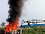 The violence broke out during a farmers’ protest in UP's Lakhimpur Kheri district on October 3. (ANI) The violence broke out during a farmers’ protest in UP's Lakhimpur Kheri district on October 3. (ANI)