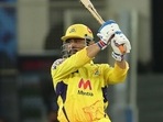 MS Dhoni muscles one through the covers. (CSK/Twitter) MS Dhoni muscles one through the covers. (CSK/Twitter)