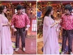 Juhi Chawla with Sudesh Lehri on the sets of The Kapil Sharma Show. Juhi Chawla with Sudesh Lehri on the sets of The Kapil Sharma Show.