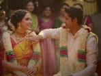 Sanya Malhotra and Abhimanyu Dassani in a still from the Meenakshi Sundareshwar teaser. Sanya Malhotra and Abhimanyu Dassani in a still from the Meenakshi Sundareshwar teaser.