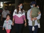 Shahid Kapoor and Mira Rajput returned to Mumbai with their children, Zain and Misha.(Varinder Chawla)