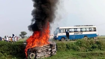 The violence broke out during a farmers’ protest in UP's Lakhimpur Kheri district on October 3. (ANI) The violence broke out during a farmers’ protest in UP's Lakhimpur Kheri district on October 3. (ANI)