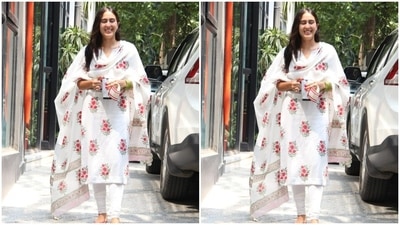 Sara happily posed for the cameras before getting inside the production house office. (HT Photos/Varinder Chawla) Sara happily posed for the cameras before getting inside the production house office. (HT Photos/Varinder Chawla)