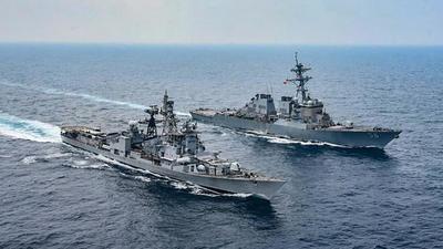 Ships participate in the Malabar naval exercise in Bay of Bengal in November 2020. India and three other Quad countries participated in the exercise. (PTI) Ships participate in the Malabar naval exercise in Bay of Bengal in November 2020. India and three other Quad countries participated in the exercise. (PTI)