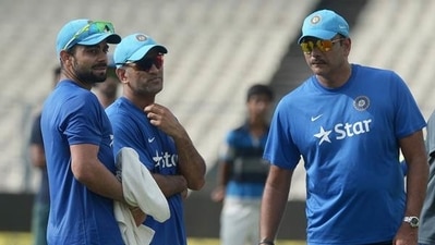 File image of Virat Kohli, MS Dhoni and Ravi Shastri. (File)
