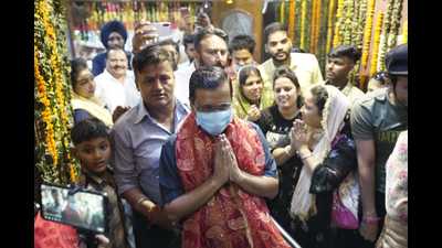 Aam Aadmi Party national convener and Delhi chief minister Arvind Kejriwal paying paid obeisance at the Devi Talab temple in Punjab’s Jalandhar on Tuesday. Aam Aadmi Party national convener and Delhi chief minister Arvind Kejriwal paying paid obeisance at the Devi Talab temple in Punjab’s Jalandhar on Tuesday.