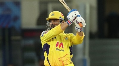 MS Dhoni muscles one through the covers. (CSK/Twitter) MS Dhoni muscles one through the covers. (CSK/Twitter)