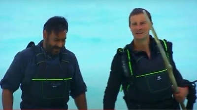 Ajay Devgn and Bear Grylls on Into The Wild with Bear Grylls. Ajay Devgn and Bear Grylls on Into The Wild with Bear Grylls.