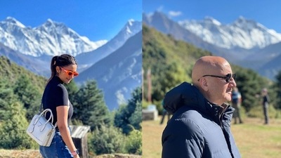 Parineeti Chopra and Anupam Kher pose in backdrop of the Mt Everest. Parineeti Chopra and Anupam Kher pose in backdrop of the Mt Everest. 