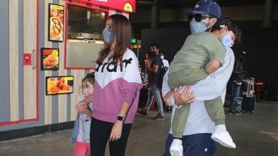 Shahid and Mira were casually dressed in a sweatshirt and pants combo. (Varinder Chawla)