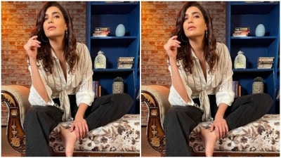 Styled by celebrity stylist Shrushti Gupta, Karishma accessorised her casual attire with statement silver statement earrings. (Instagram/@karishmaktanna)