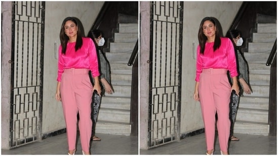 Kareena Kapoor was spotted by paparazzi, entering her manager’s office in Khar. She topped fashion standards in an all-pink ensemble and we are still drooling.(HT Photos/Varinder Chawla)