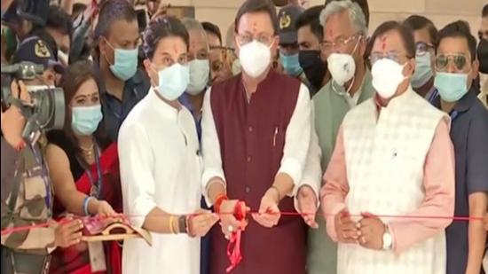 New terminal building of Dehradun’s Jolly Grant Airport inaugurated by Union civil aviation minister Jyotiraditya Scindia and Uttarakhand chief minister Pushkar Singh Dhami on Friday. (ANI Photo)