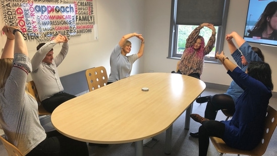 Desk Yoga Focus on Shoulders, Back, and Neck Physical Print Chair